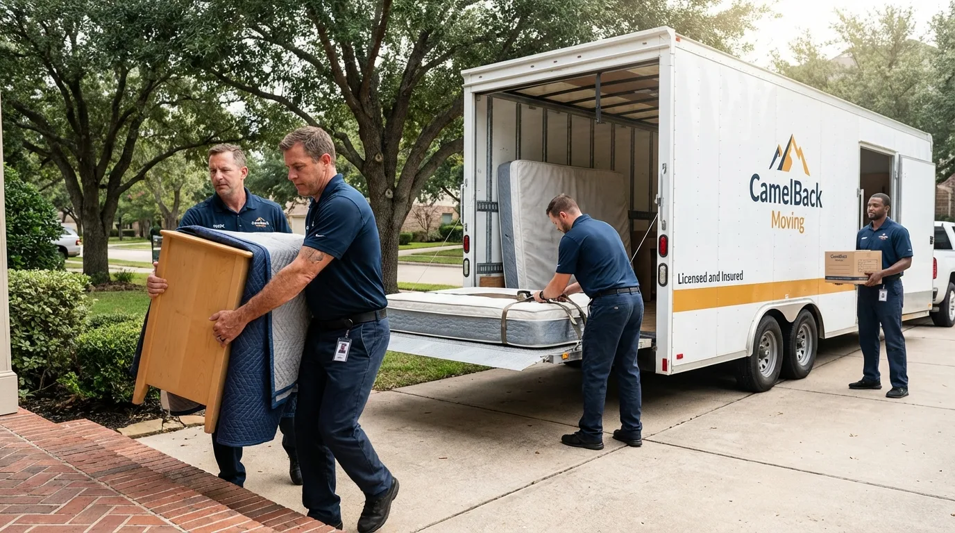 Crew loading residential truck for cross-state move from Auburndale, FL